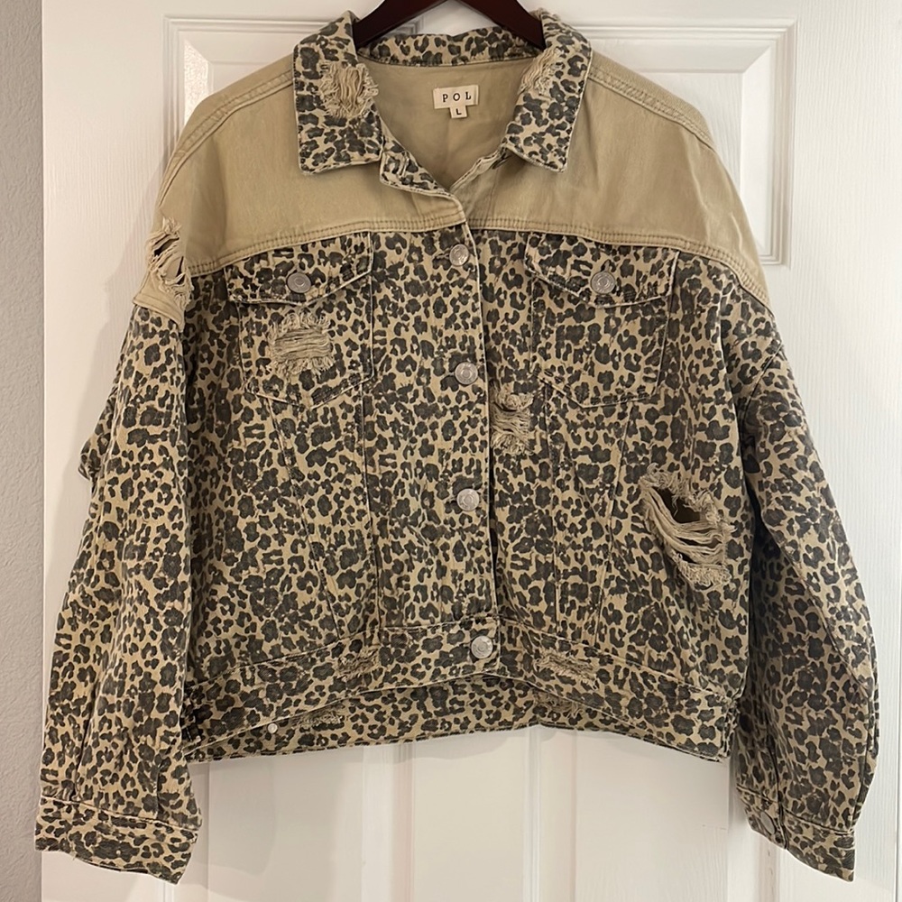 NWT leopard print jean jacket